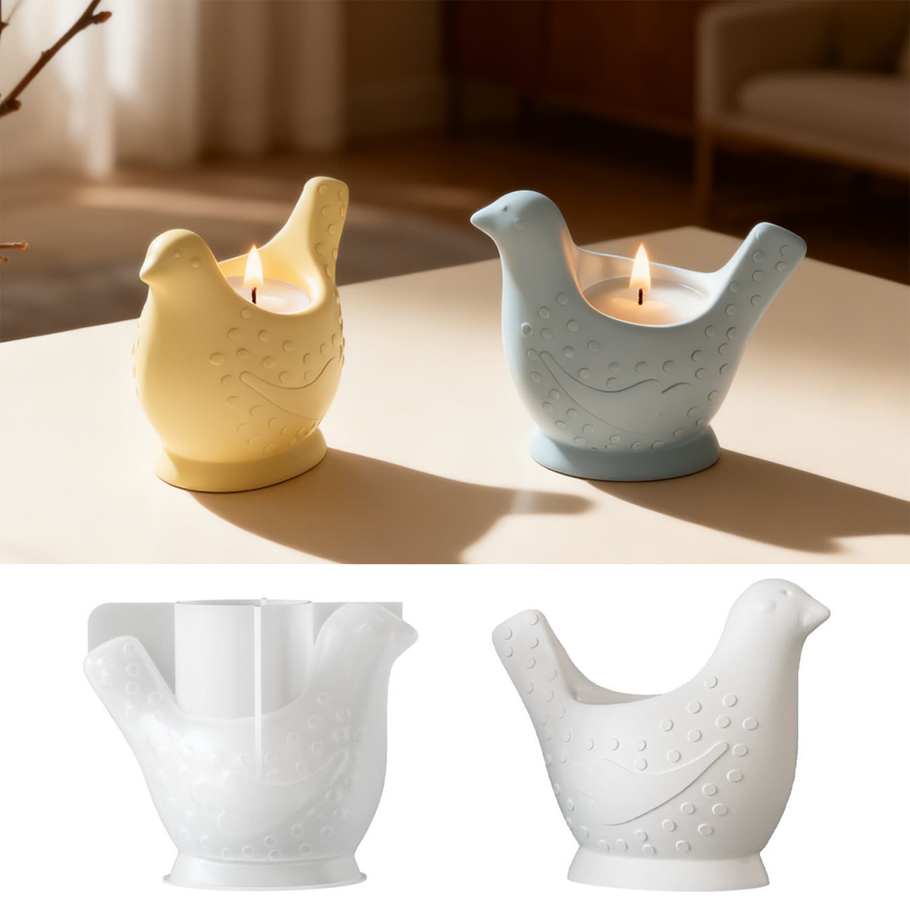 Zongbo Silicone Dot Embossed Bird Candle Base Silicone Mold DIY Aroma Gypsum Storage Jar Mold