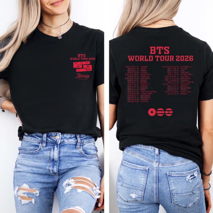 BTS 2026 Tour Schedule T-Shirt Simple Letter Print ARMY Fan Support Top