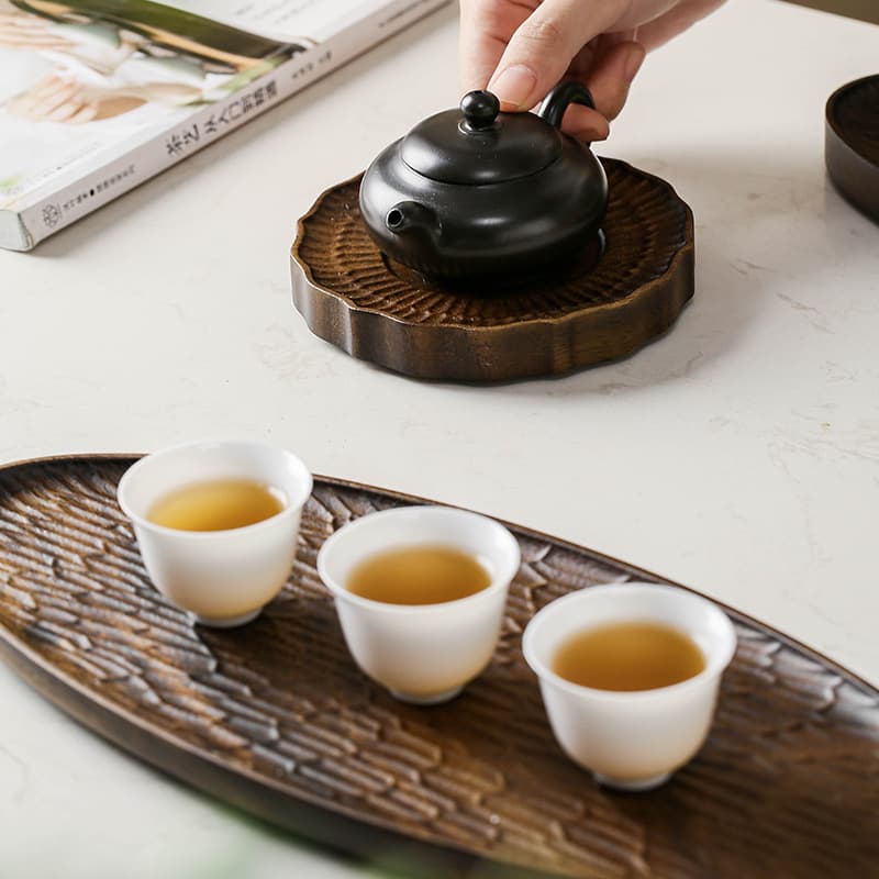 Walnut Hammered Pattern Tray Home Snack Tea Tray Dinner Plate Dessert Cake Fruit Drink Tray Retro Wooden Tray