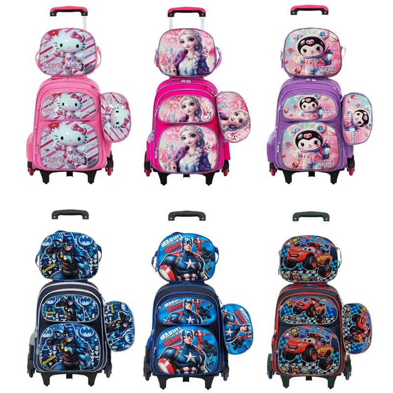 Cross-border trolley bag schoolbag 3-piece set primary school students 16inch 3D hard shell cartoon bag lunch bag Kuromi