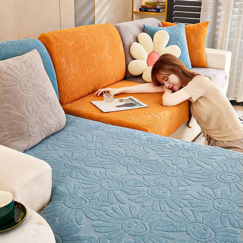 Sofa Cover Full Wrap All-Season Stretch Jacquard Velvet Non-Slip Cushion Backrest Cover Sofa Slipcover
