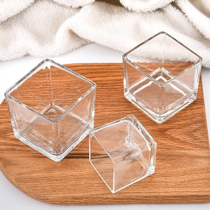 Simple Square Glass Candle Jar, Empty Transparent Glass Candle Holder, Aroma Diffuser Bottle, Succulent Plant Glass Container