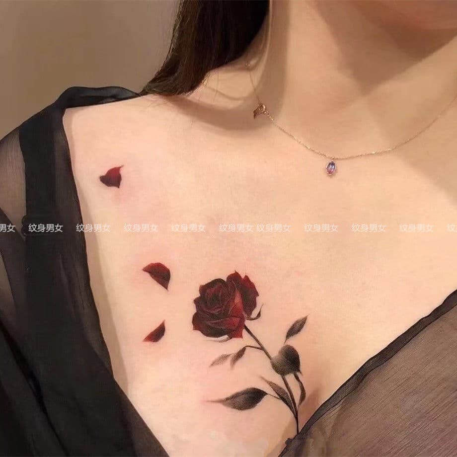Ins-style rose tattoo sticker, dark aesthetic, sexy long-lasting waterproof, for women's chest, cool red rose arm, realistic