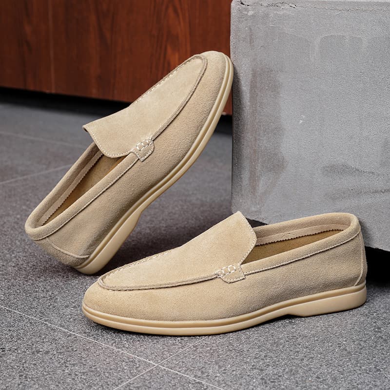 Cross-border Large Size Old Money Style Loafers, Spring and Autumn Simple Comfortable Genuine Leather Suede Slip-on Casual Driving Moccasin Shoes