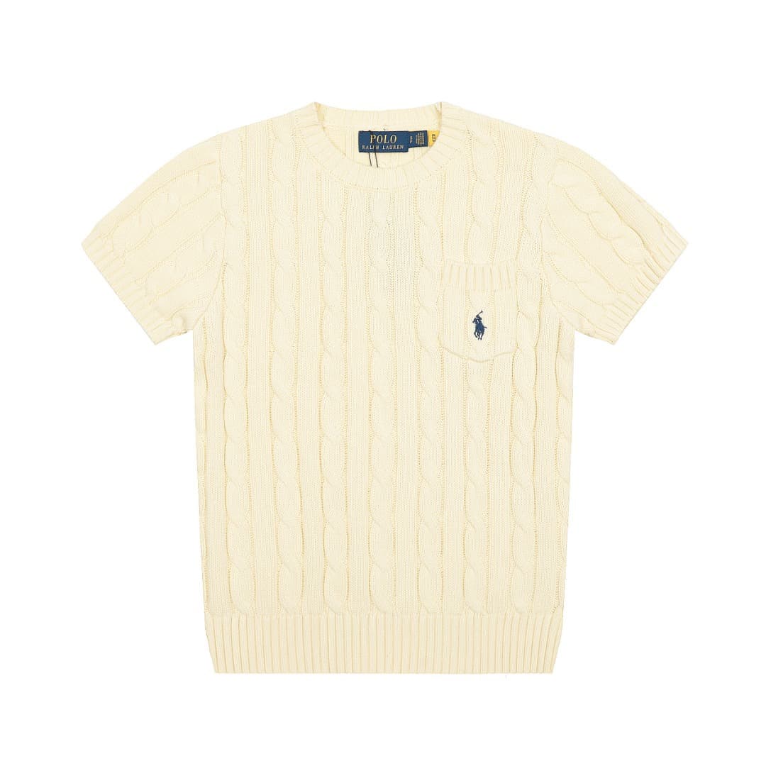 【High Version】RL Ralph Lauren Classic Four-Season Round Neck Solid Color Pony Embroidery Pocket Knitted Short Sleeve