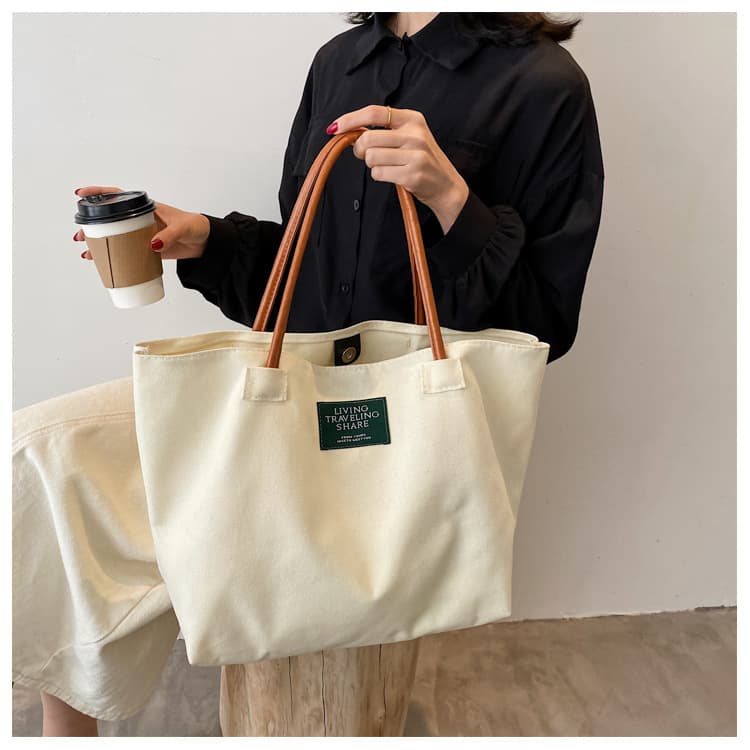 Casual Canvas Tote Bag Women's Commuter Shopping Bag Large Shoulder Bag Fashionable Korean Style Handbag Urban Minimalist Style