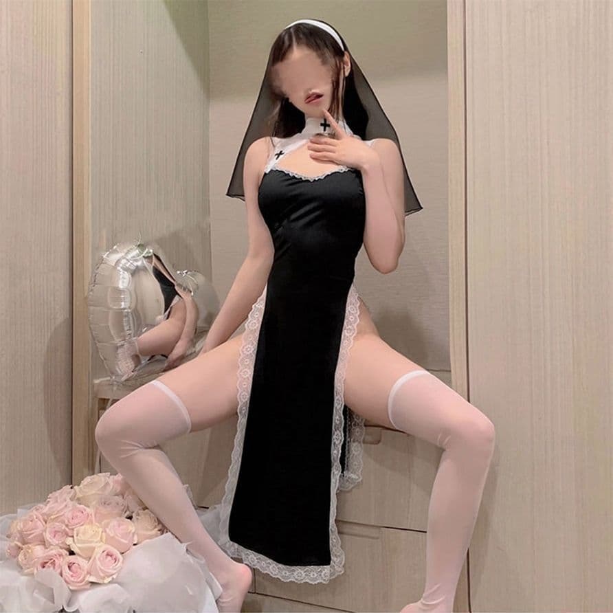 Women's Lingerie Nun Costume Cosplay Long Pure Desire Sexy Cheongsam High Waist Split Buttocks Enchantment No Need to Remove