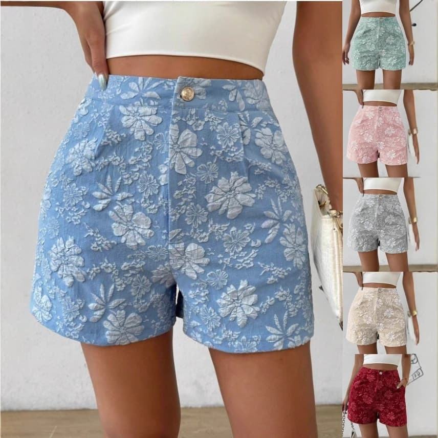 In Stock Cross-Border Independent Station Summer Women's New Fashion Textured Jacquard Elegant High-Waist Straight Shorts