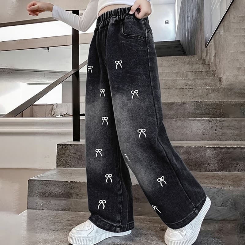 Girls' Straight Leg Loose Washed Soft Denim Pants 2026 Spring New Baby Versatile Wide Leg Long Pants