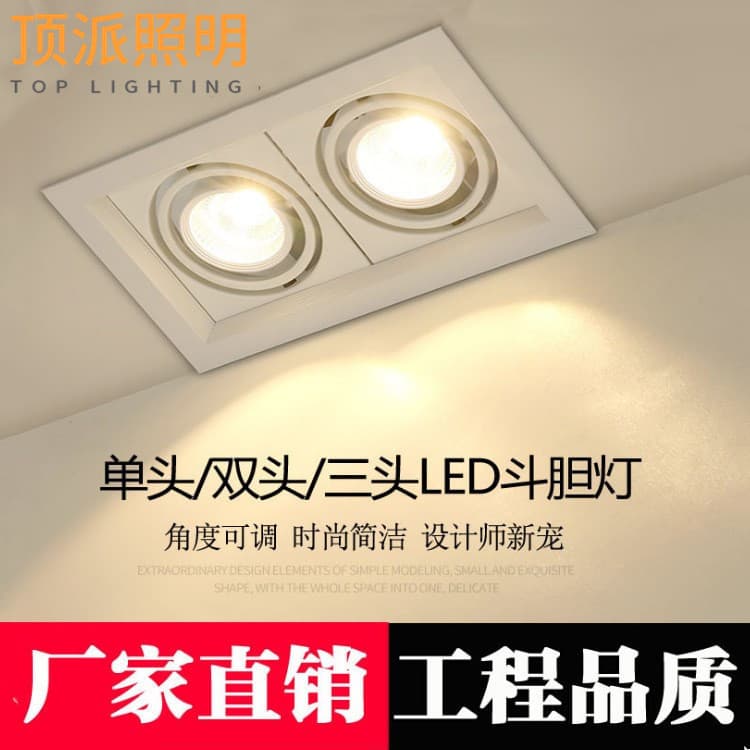 LED Downlight Dual-Head Recessed Single-Head Grid Spotlight for Hotel, Mall, Ceiling, Triple-Head COB Downlight