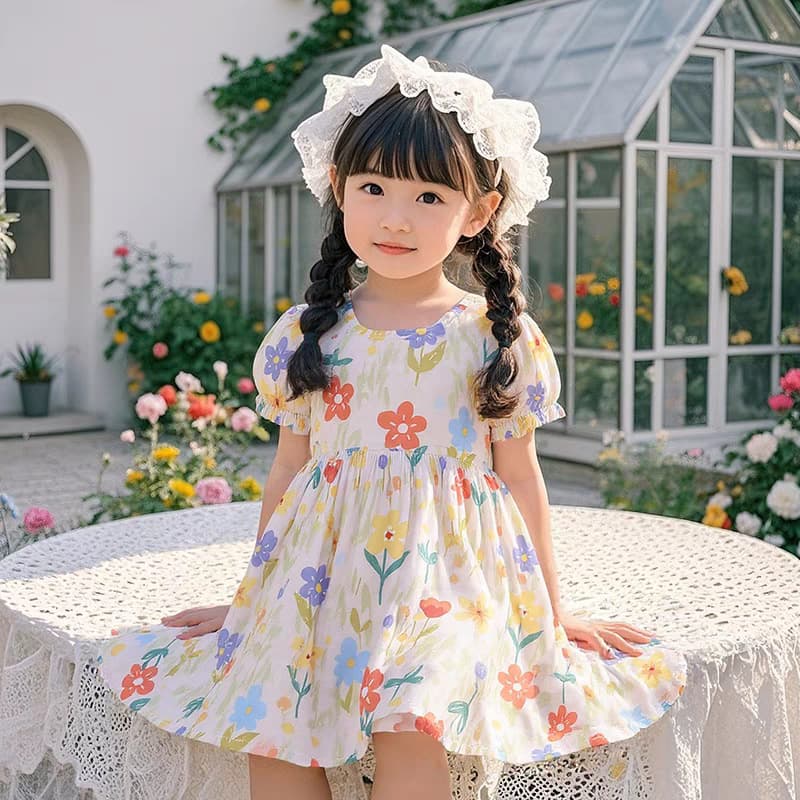 Girls Floral Print Summer Dress, Children's Princess Dress, Baby Summer Dress, Little Girl Summer Cotton Dress