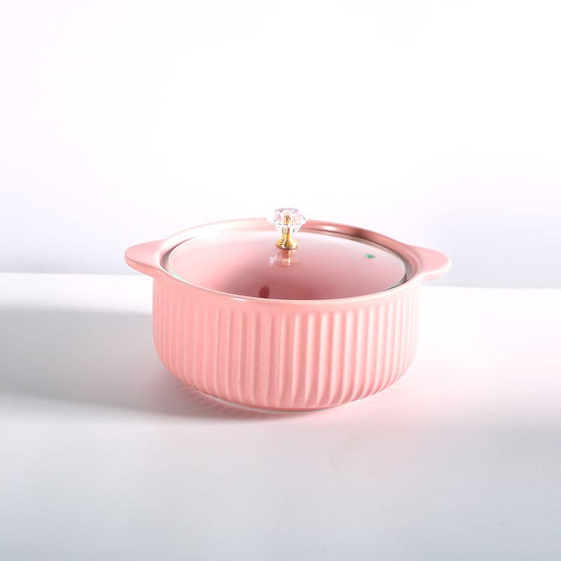 High-Face-Value Insulated Noodle Bowl with Lid, Ceramic Double-Handle Soup Bowl, Creative Internet-Famous Bowl for Mixing Noodles and Snail Noodles, Easy to Clean