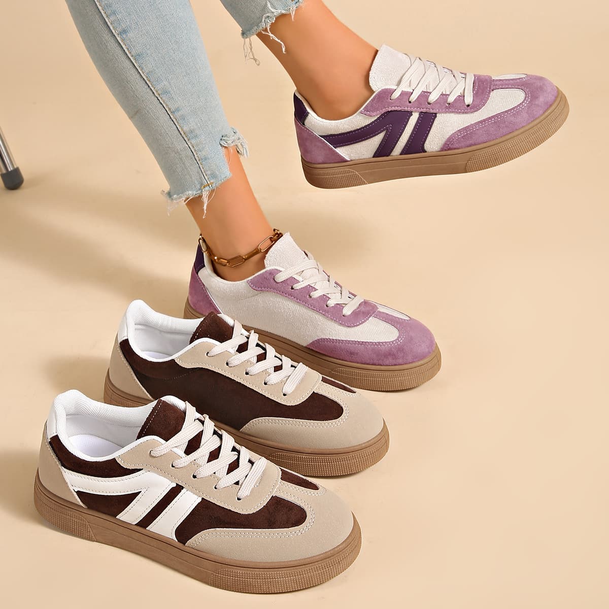 Casual Cross-border Round Toe Sneakers Running Shoes Large Size German Training Shoes Women 2026 Retro Versatile Flat Sports Shoes