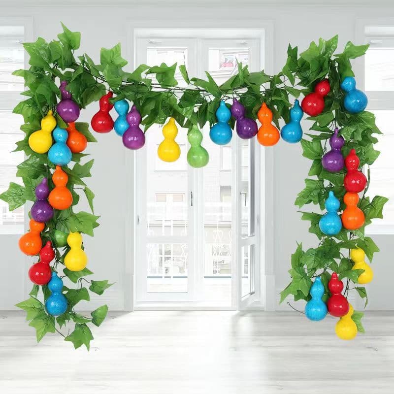 Artificial Gourd Vine Fruit Vine Farmhouse Ceiling Pipe Fence Wrapping Decorative Plastic Silk Cloth Flower Vine Leaves