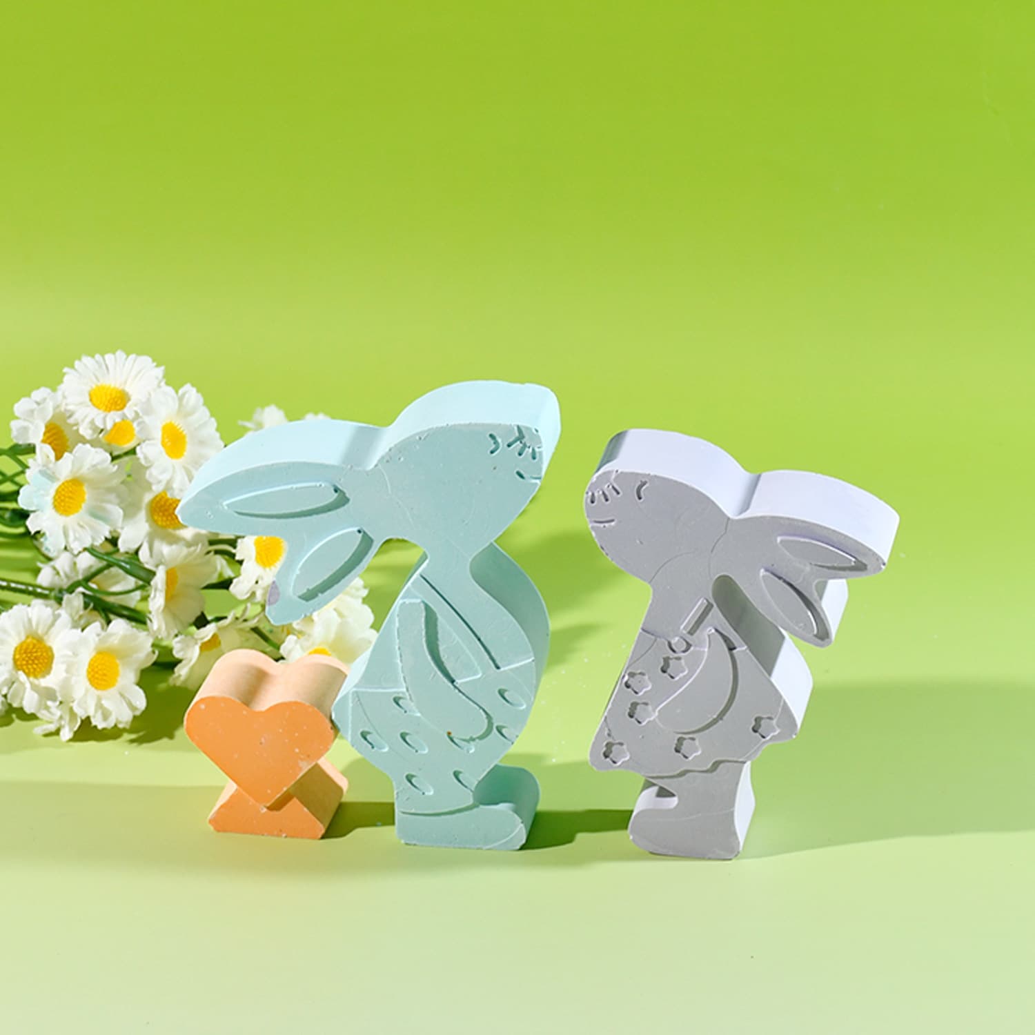 DIY Couple Heart Rabbit Silicone Mold Easter Home Decor Plaster Mold