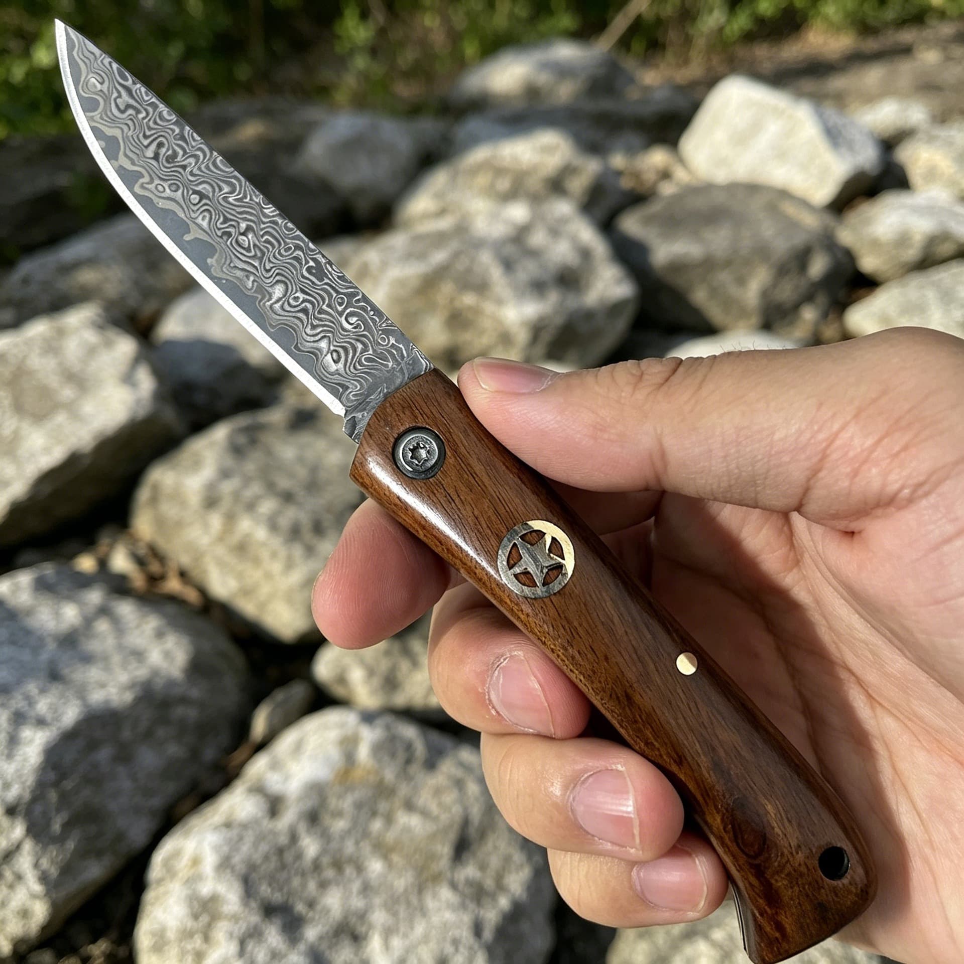 Damascus Self-Defense Knife Camping Folding Knife Portable Pocket Knife Camping Fruit Knife Folding Knife Outdoor Multi-Purpose