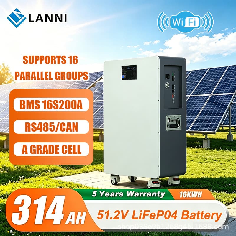 Photovoltaic Home Energy Storage Battery 48V 15/16kWh Wall-Mounted Mobile Energy Storage Cabinet 51.2V LiFePO4 Battery