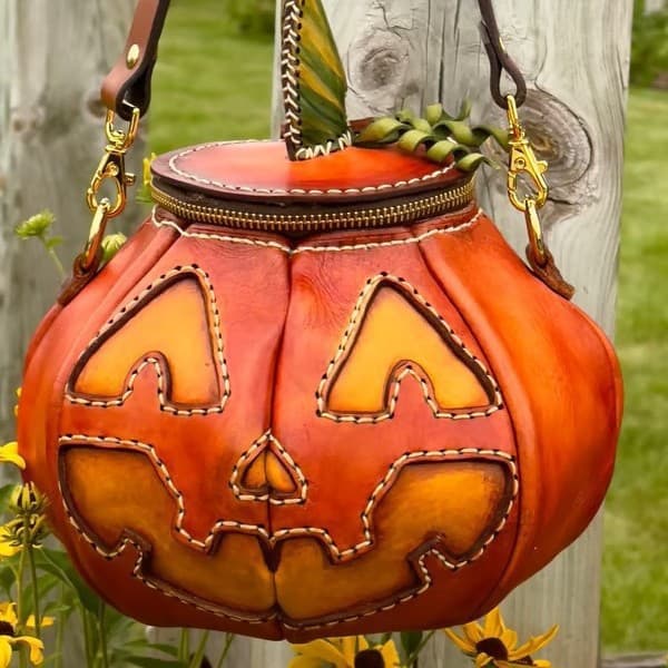 Handmade Pumpkin Leather Cross-border Bag Pure Handmade Purelyhandmade Leather Bag Pumpkin