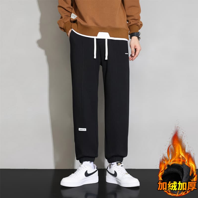 Grey Jogger Sweatpants for Men Winter Style Streetwear Loose American Casual Long Pants 2025 Fleece-Lined Sports Pants New Versatile