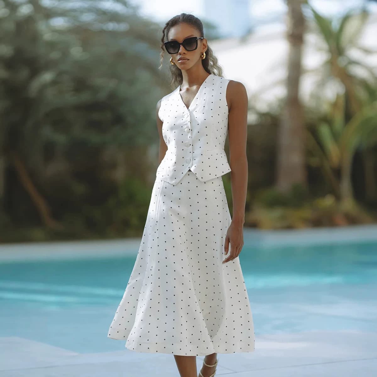 Cross-border European and American 2026 Spring/Summer New Arrival Fashionable Versatile Polka Dot Print Vest Top and Fishtail Skirt Two-Piece Set