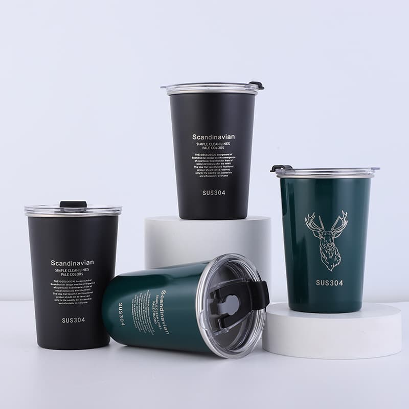 Matte Black 304 Stainless Steel Beer Mug, Tapered Rolled Edge Cold Drink Cup with Lid, Milk Tea Coffee Cup, Color-changing