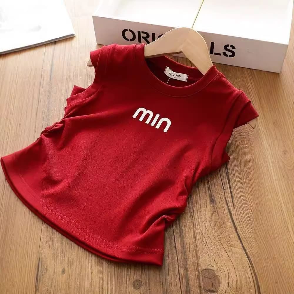 Girls' Short Pure Cotton Sleeveless T-Shirt 2024 Summer New M Home Same Style Fashion Slimming Top Korean Trendy