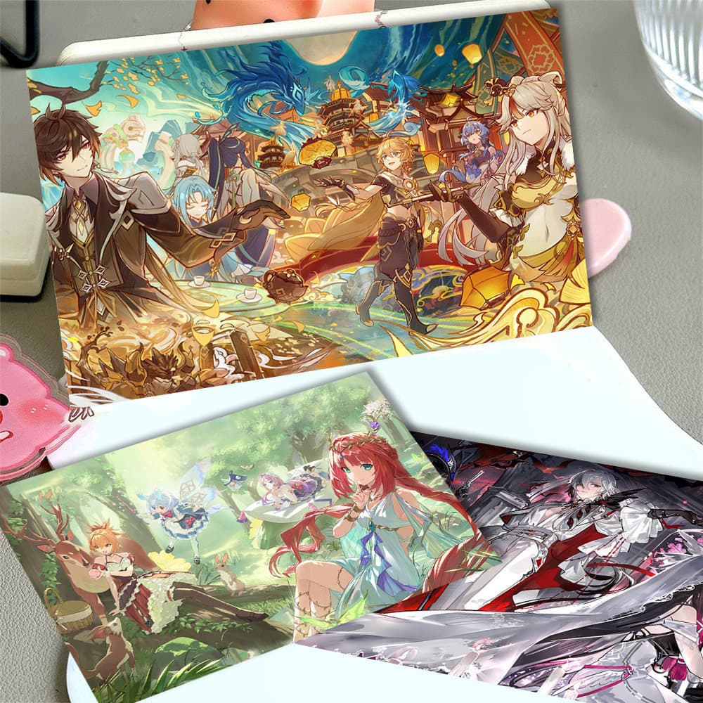 Exquisite Character Cards from the Anime Mobile Game Series, Including Columbia and Arlecchino Collectible Cards