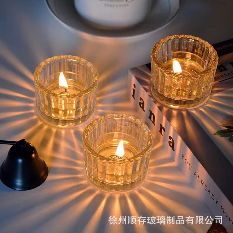 Creative vertical striped diy aromatherapy candle cup high temperature resistant transparent glass candle holder light and shadow cup candle holder bottle empty cup