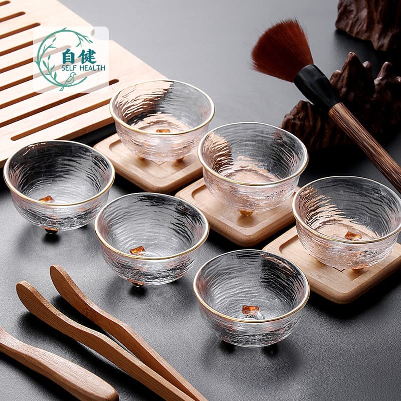 Japanese-style gold-painted master cup crystal glass tea set, household goods, tea cups, small teacups, Kung Fu tea sets wholesale.