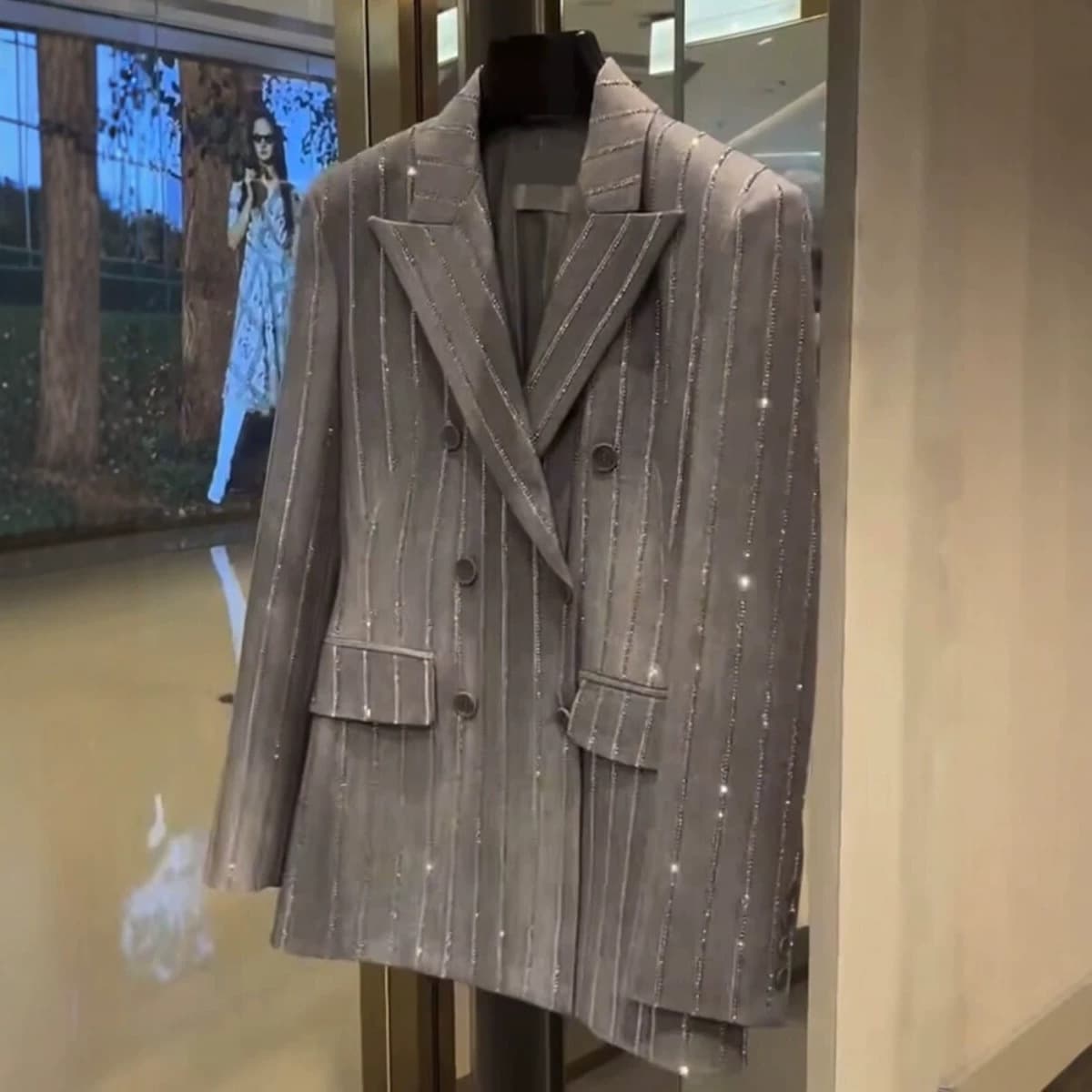 Premium Heavy-Duty Rhinestone Striped Blazer for Women Autumn New Arrival European Style Trendy Chic Casual Suit Jacket
