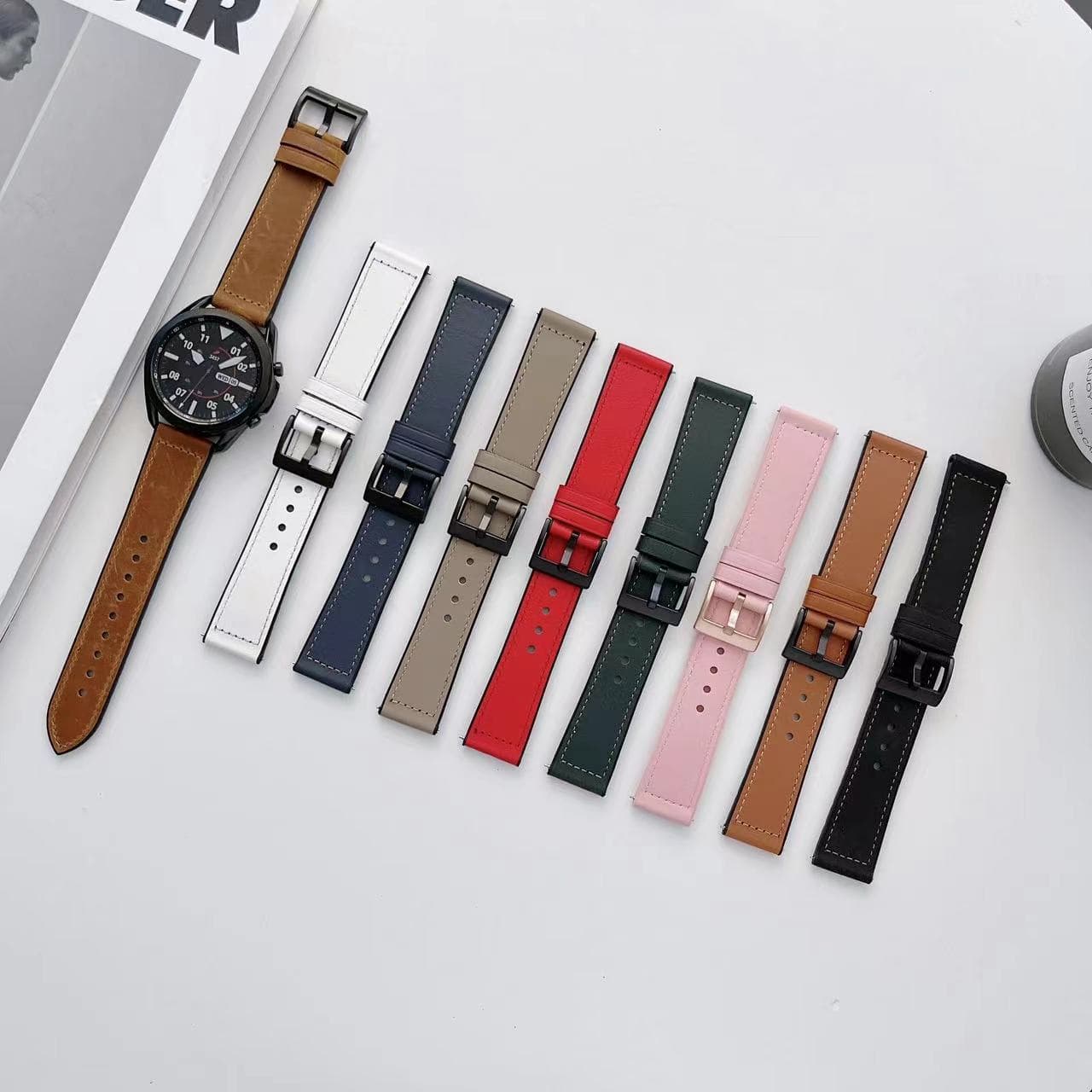 Replacement Band for Samsung Galaxy Watch 6/5/4 and Huawei GT 5/4/3/2 Series, Silicone Leather-Look Wrist Strap 20/22mm