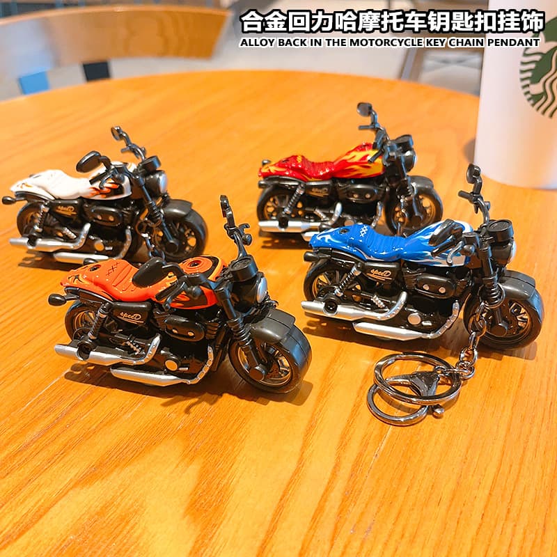 Cartoon mini Harley motorcycle pull-back car toy car pendant school bag pendant couple small gift keychain