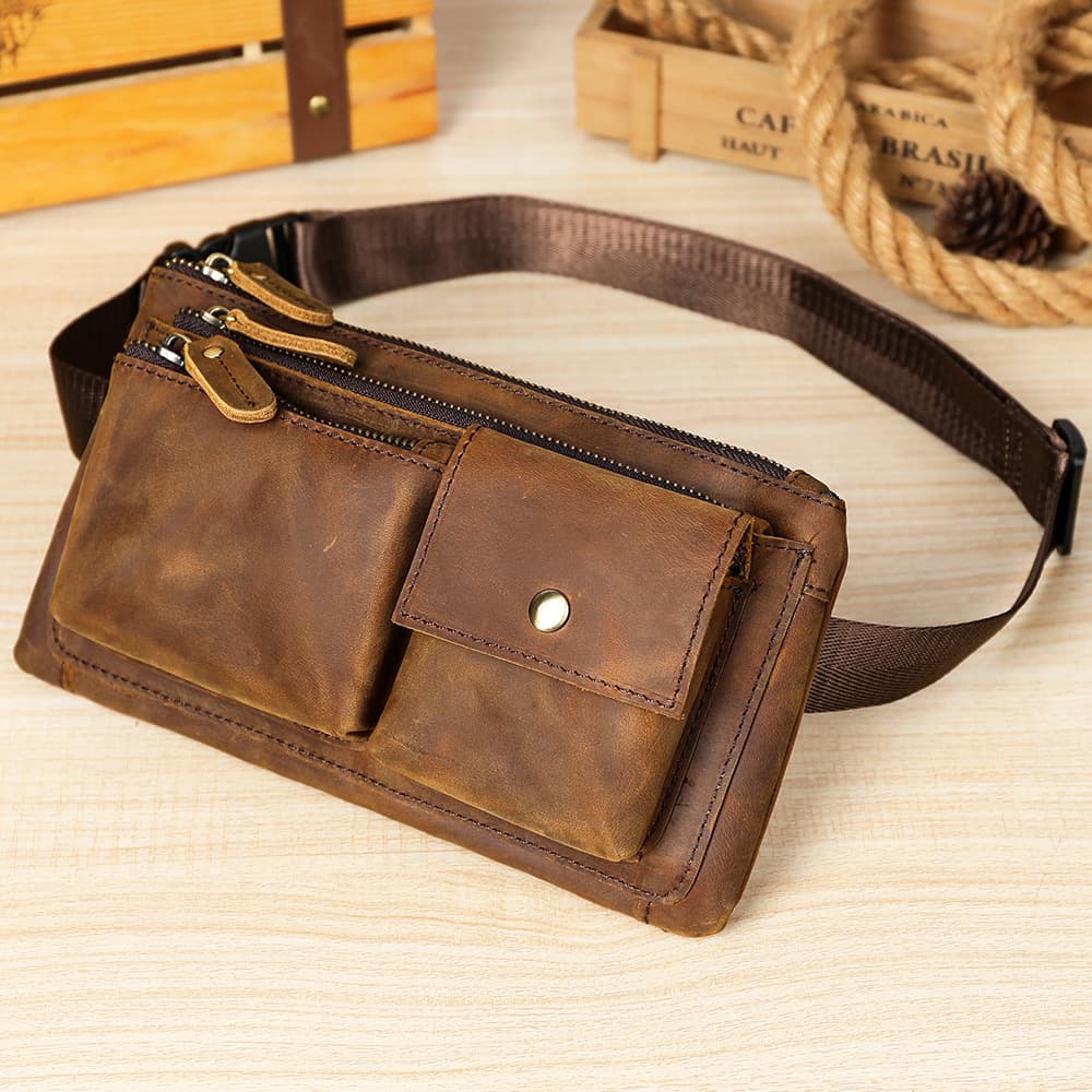 Cross-border retro men's first-layer cowhide waist bag multifunctional clutch bag chest bag leather waist bag
