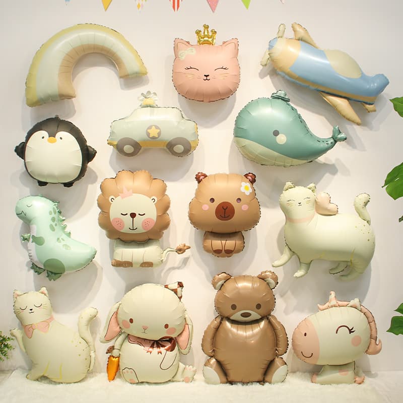 ins matte cartoon cute animal-shaped balloons for baby's first birthday, 100-day celebration decoration, photo props