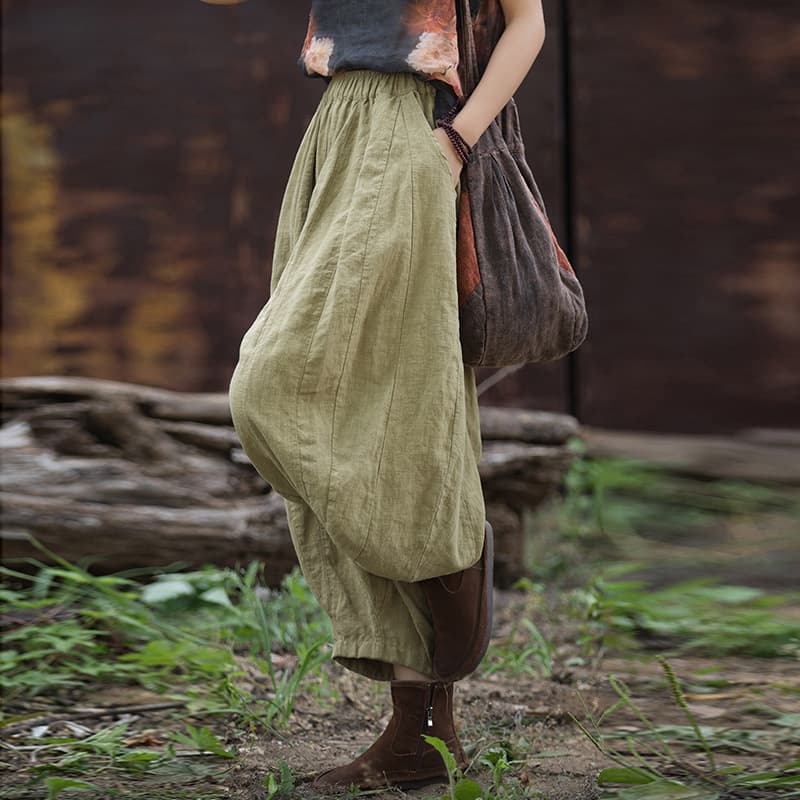 Spring 26 Ramie Sand-Washed Distressed 32-Panel Patchwork Casual Pumpkin Pants Cotton Linen Women's New Improved Cropped Pants