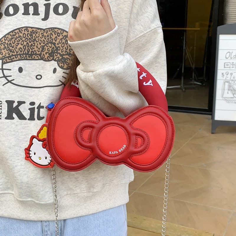 Cartoon Cat Pendant Bag Korean Style New Sweet Girl Heart Shoulder Bag Cute Bow Shaped Cookie Bag