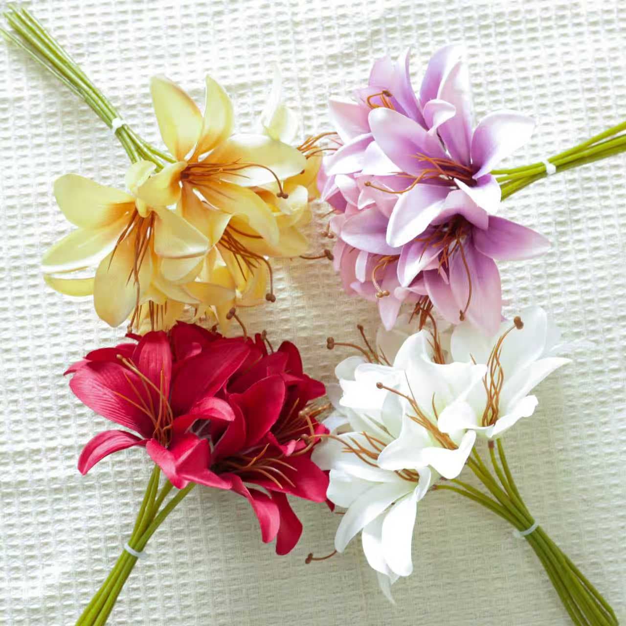 Artificial Flowers Factory Direct Shipment Cross-Border Selection Autumn Colors 8-Flower Lily Hotel Wedding Bouquet Fake Flowers