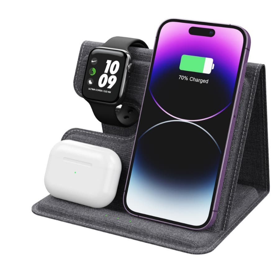 Cross-border New 3-in-1 Wireless Charger 15W Foldable Leather Desktop Wireless Charger for iPhone