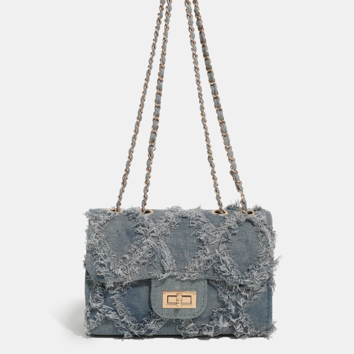 Super Popular Small Fragrant Style Rag Denim Bag for Women 2025 New Fashion Quilted Small Square Bag Commuter Crossbody Chain Bag
