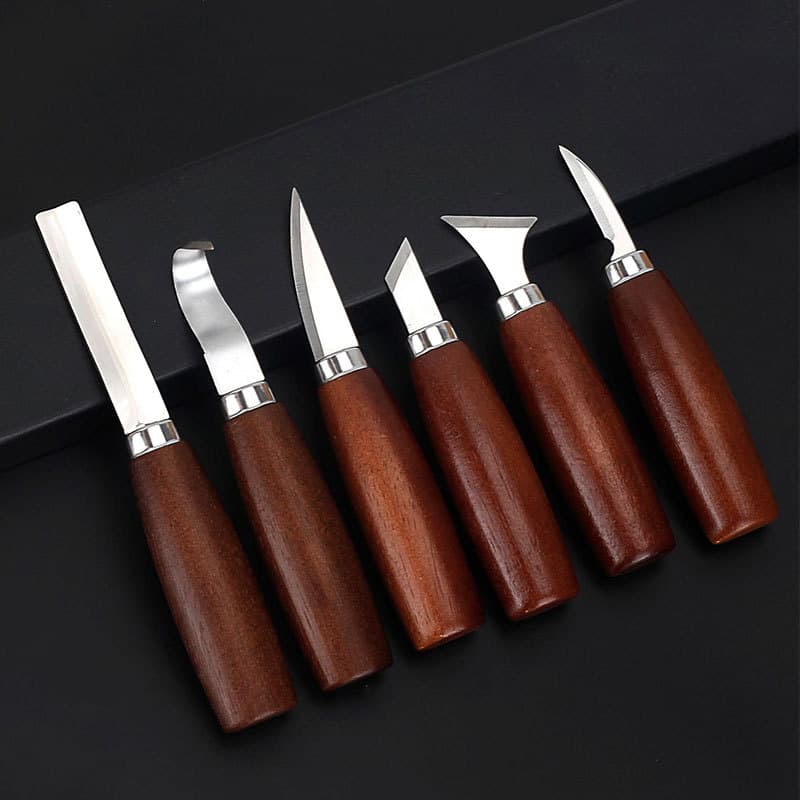 New Stainless Steel Wood Carving Knife Set with Wooden Handle, Curved Knife, Hand-Carved Spoon Knife Tool, In Stock for Cross-Border