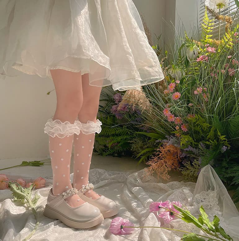 2025 Spring Summer New Double-layer Organza Lace Crystal Wave Dot Girls Baby Kids Lace Socks