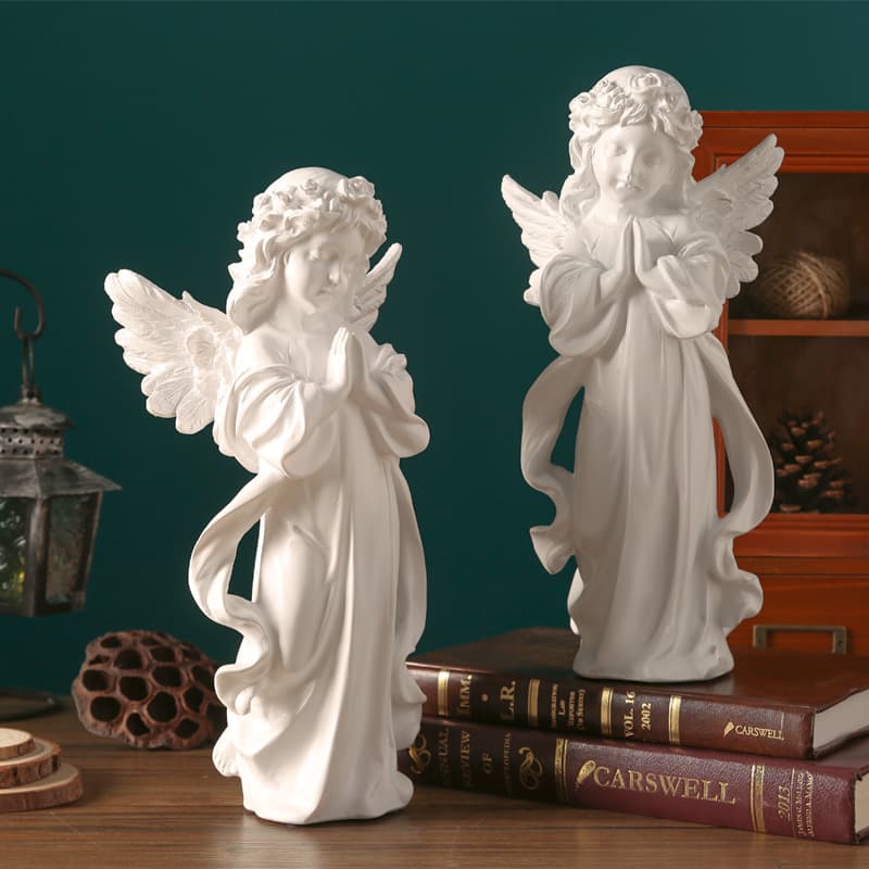 European Vintage Desktop Little Angel Girl Figurine Plaster Statue Church Wedding Photo Prop