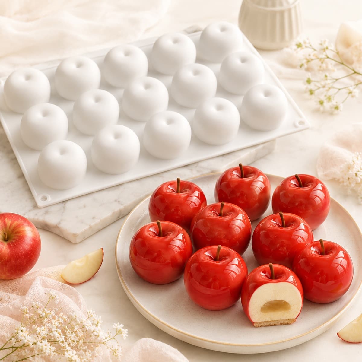 15-Cavity Small Apple Mousse Silicone Cake Mold Christmas Large Peace Apple Chocolate Pudding Panna Cotta Mold