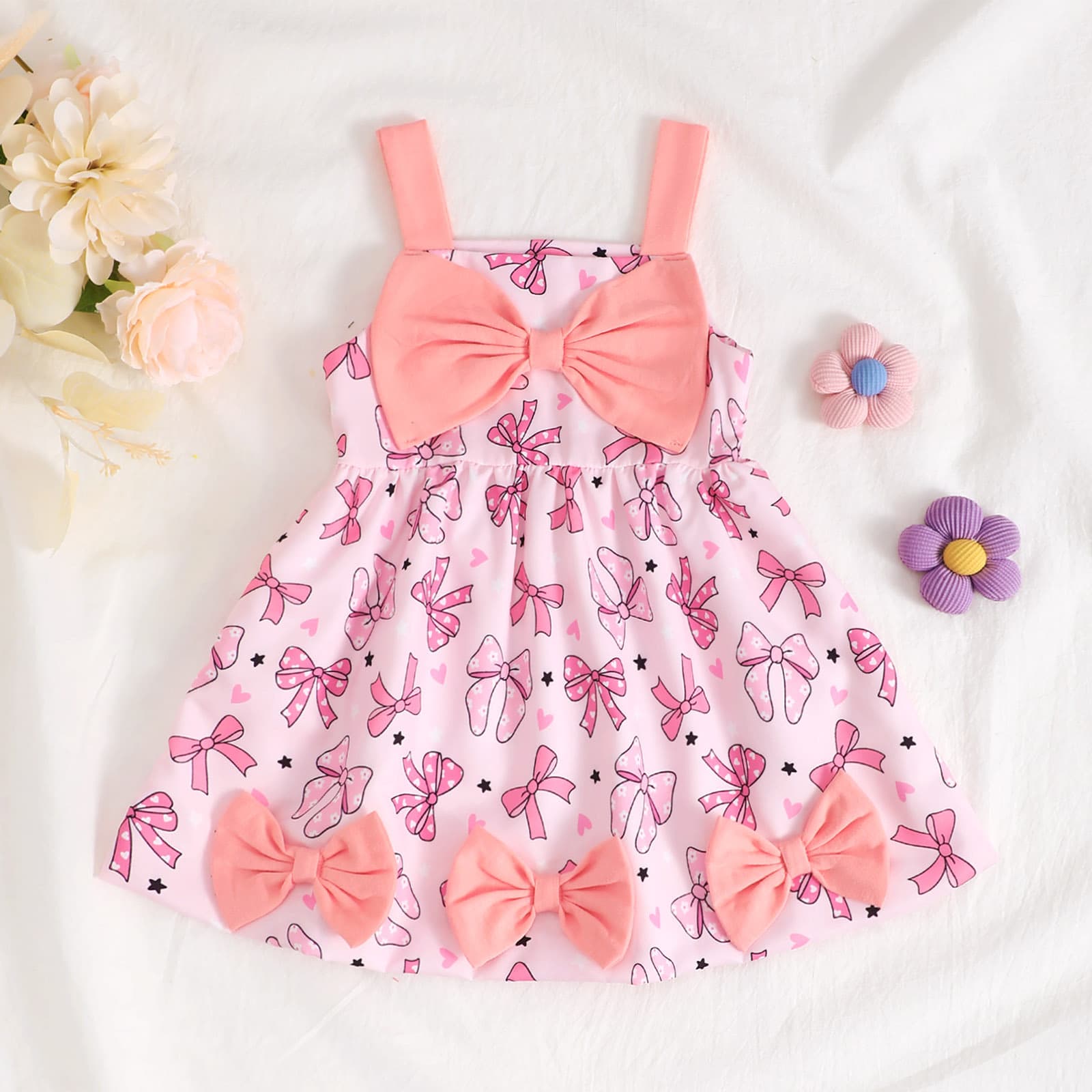Girls Summer Butterfly Knot Strawberry Overall Halter Dress Children's Clothing Infant Toddler Casual Knitted A-Line Skirt