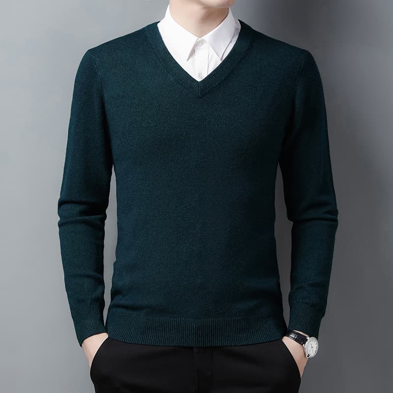Middle-aged Men's Dad Style V-Neck Thickened Sweater Warm Knit Cardigan Neck Sweater Autumn Winter Base Layer Shirt