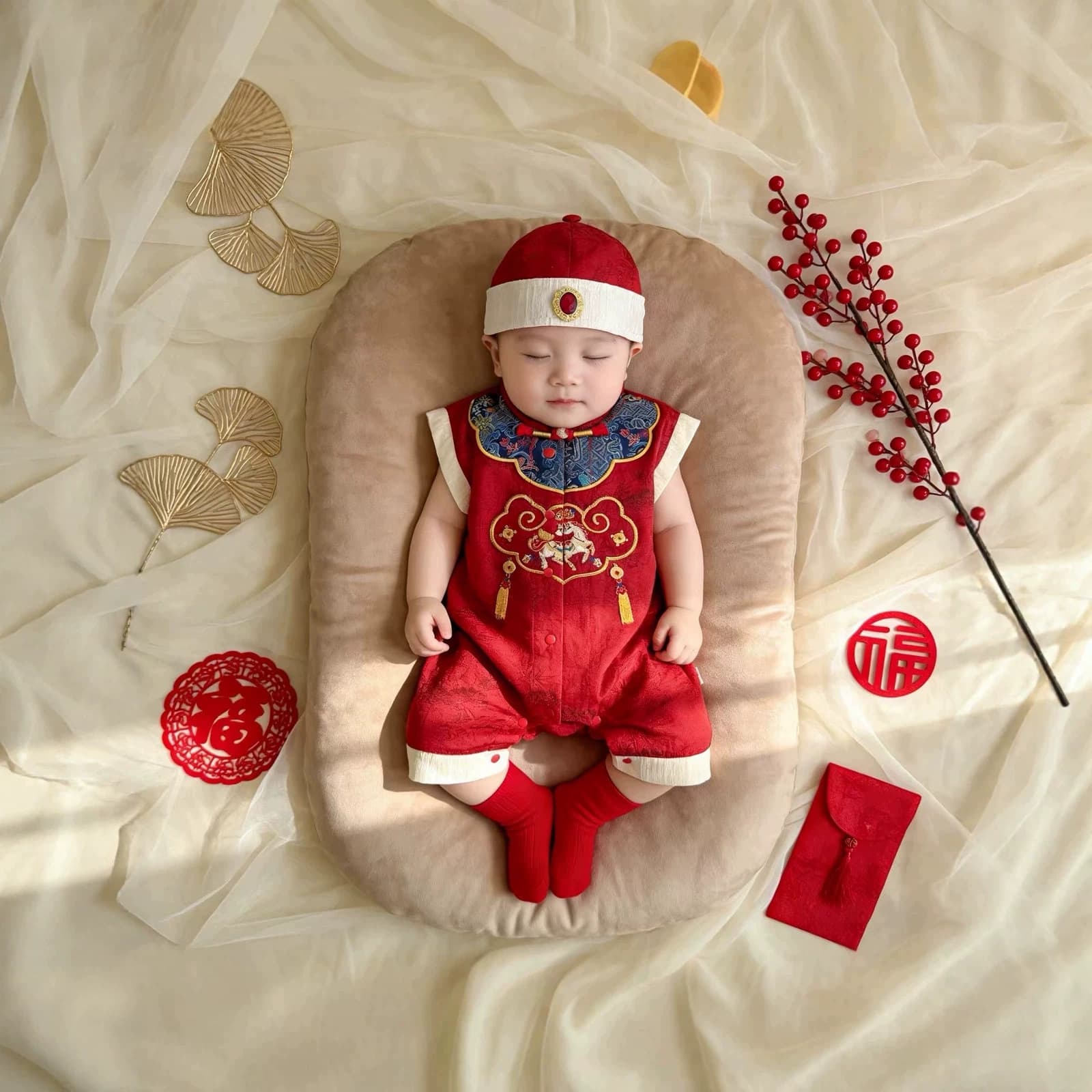 One-year-old baby boy dress red festive jumpsuit rompers baby boy infant infant 100-day one-year-old banquet clothes
