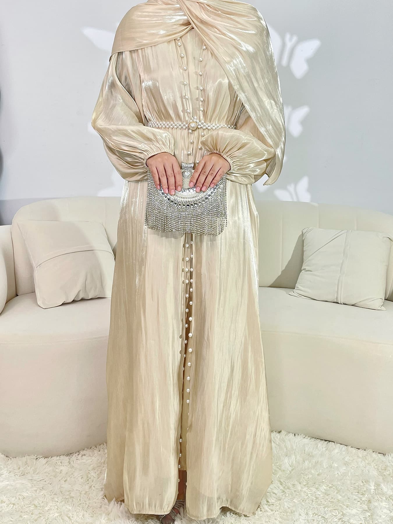 Women's Summer Flowing Gauze Three-Piece Set, Solid Color Silk Dress Set with Long Skirt