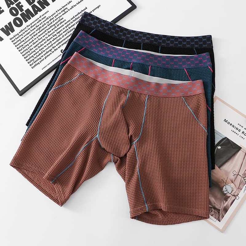 Amazon Export Men's Underwear, Sports Fitness 3/4 Length Pants, Solid Color Ice Silk Waistband Mid-Rise Boxer Briefs Anti-Chafing