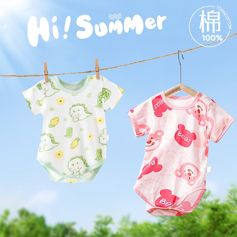 Baby Bodysuit Summer Short Sleeve Cotton Triangle Bodysuit for Newborn Boys and Girls