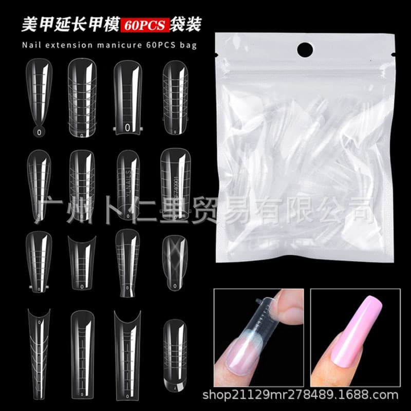 Cross-border manicure nail mold crystal extension paperless tray rapid phototherapy nail extension 60 pieces bagged extension glue set